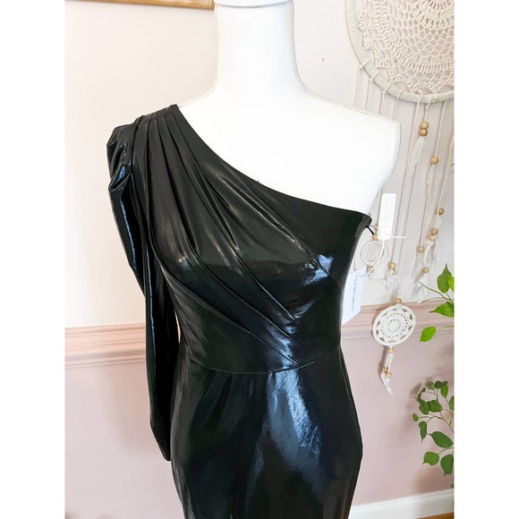 Marchesa Shirred One-Shoulder Bodycon Dress Black Size 2 NWT - Picture 2 of 10
